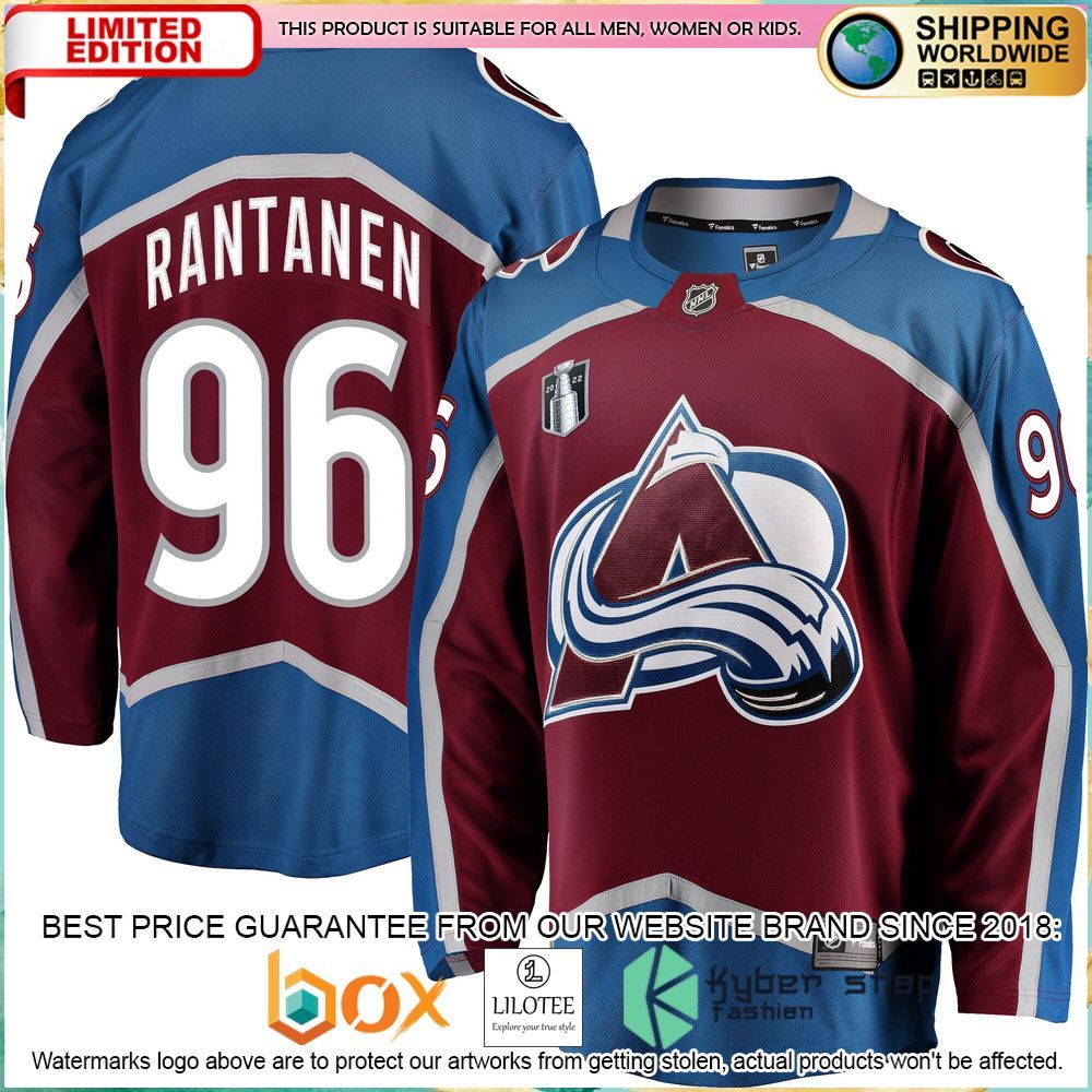 mikko rantanen colorado avalanche home 2022 stanley cup final burgundy hockey jersey 1 368