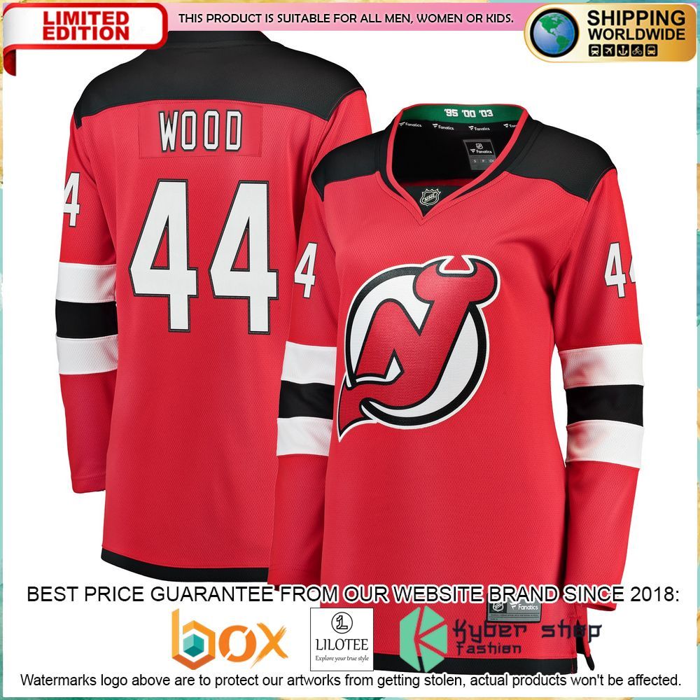 miles wood new devils womens red hockey jersey 1 27