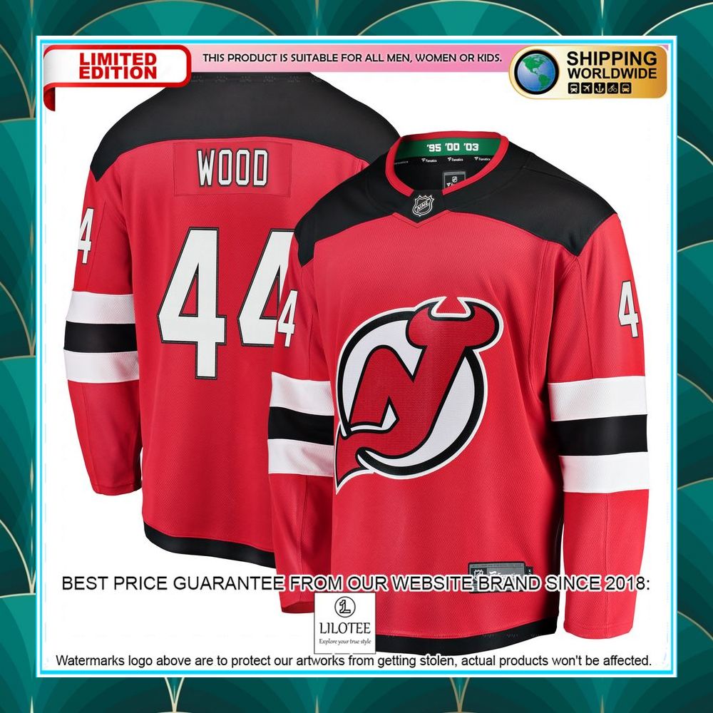 miles wood new jersey devils home red hockey jersey 1 818
