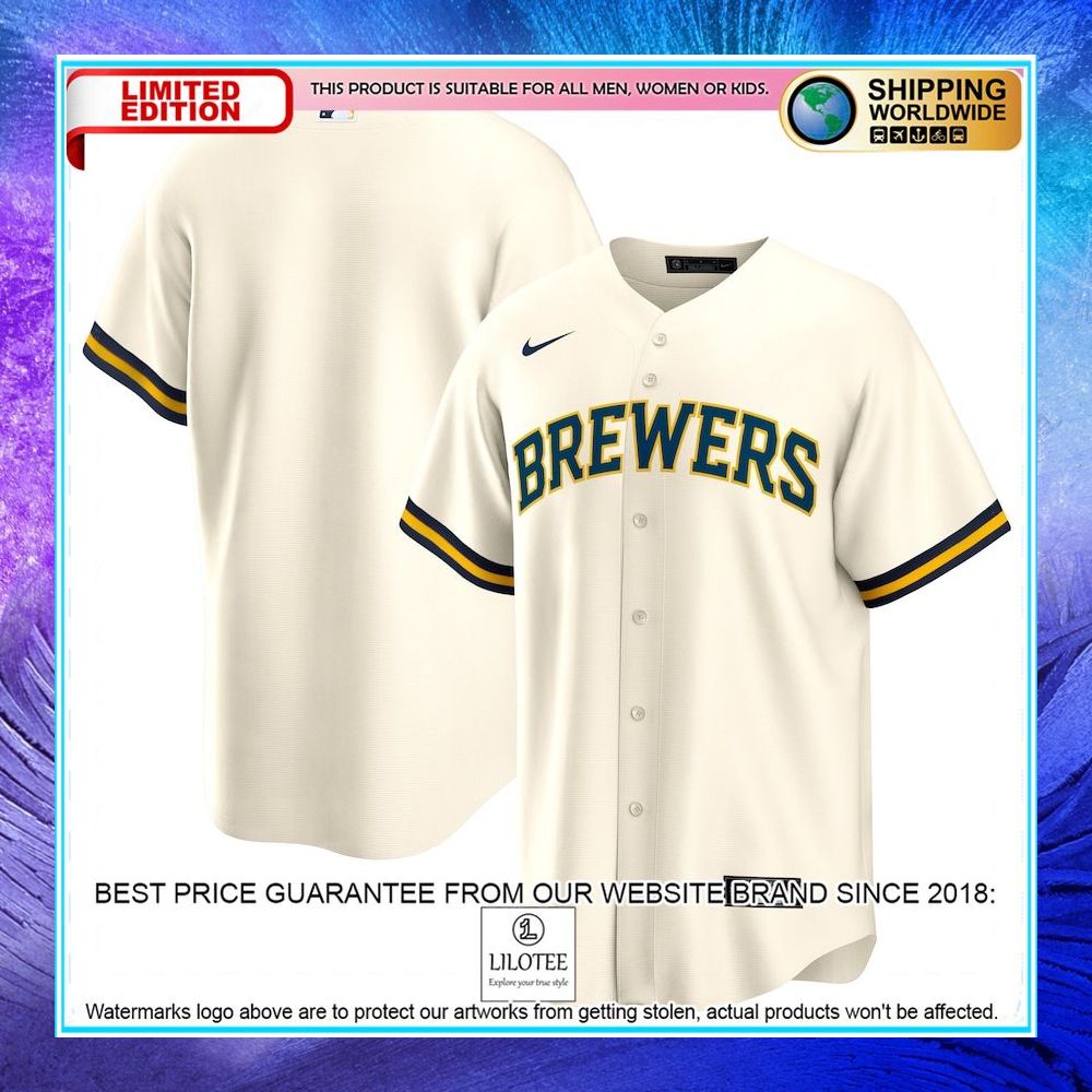milwaukee brewers nike home team cream baseball jersey 1 849