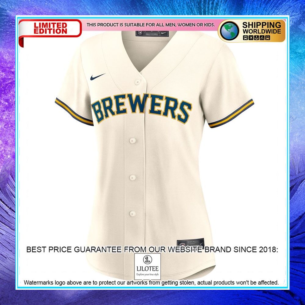 milwaukee brewers nike women home blank cream baseball jersey 2 632