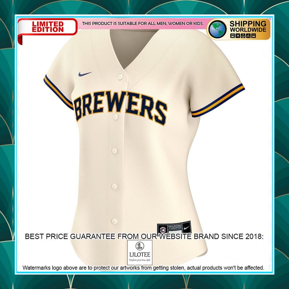 milwaukee brewers nike womens home custom cream baseball jersey 2 316