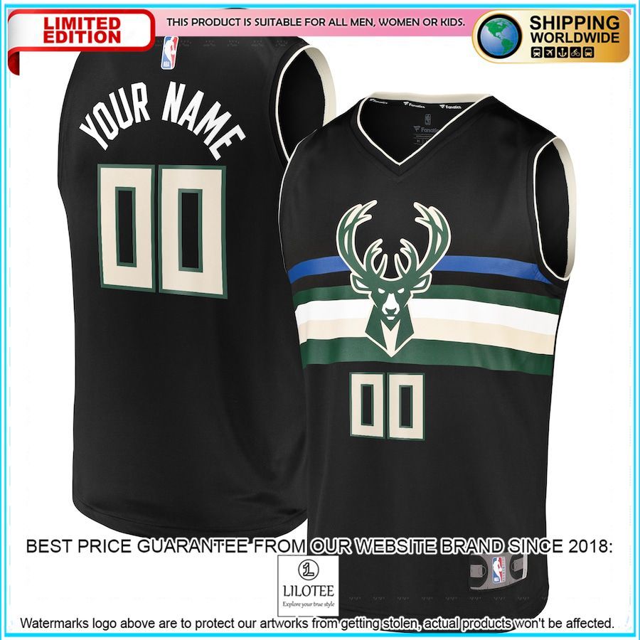 milwaukee bucks custom black basketball jersey 1 774