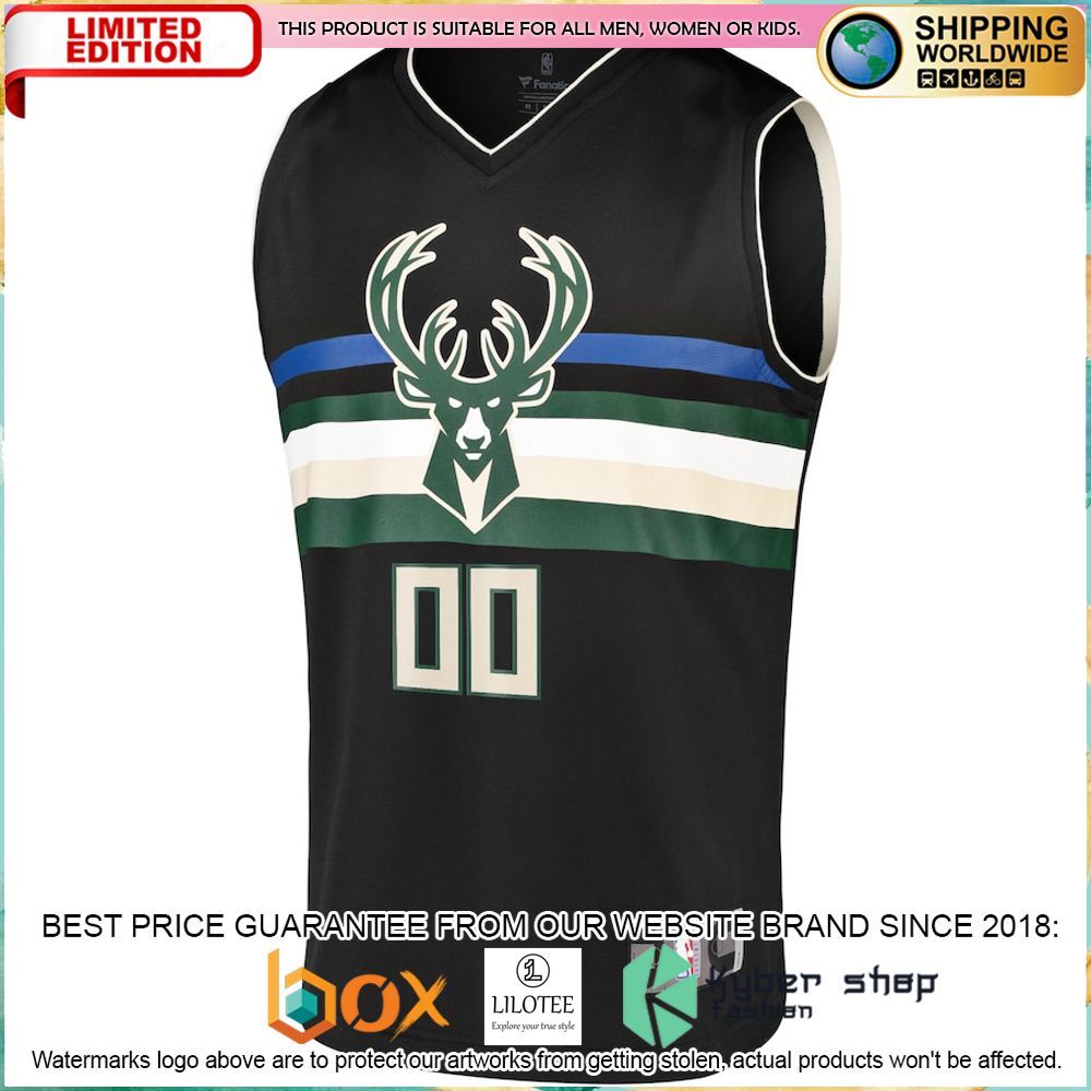 milwaukee bucks custom black basketball jersey 2 400