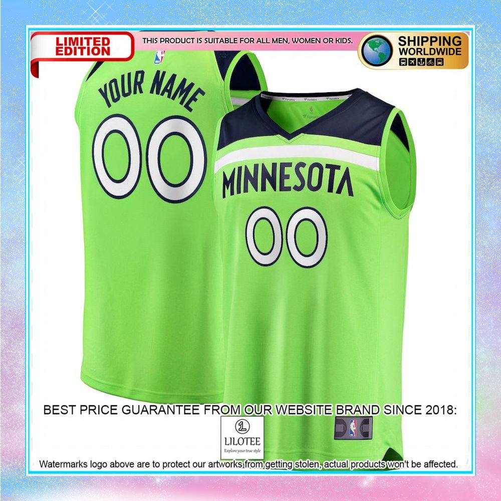 minnesota timberwolves custom neon green basketball jersey 1 751