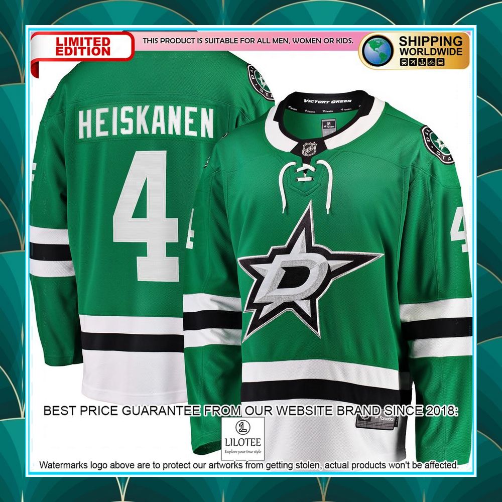 miro heiskanen dallas stars team color kelly green hockey jersey 1 148