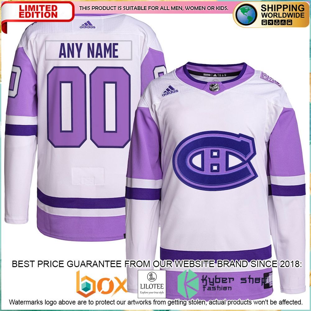 montreal canadiens adidas fights cancer custom white purple hockey jersey 1 10