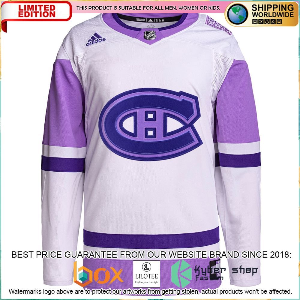 montreal canadiens adidas fights cancer custom white purple hockey jersey 2 326