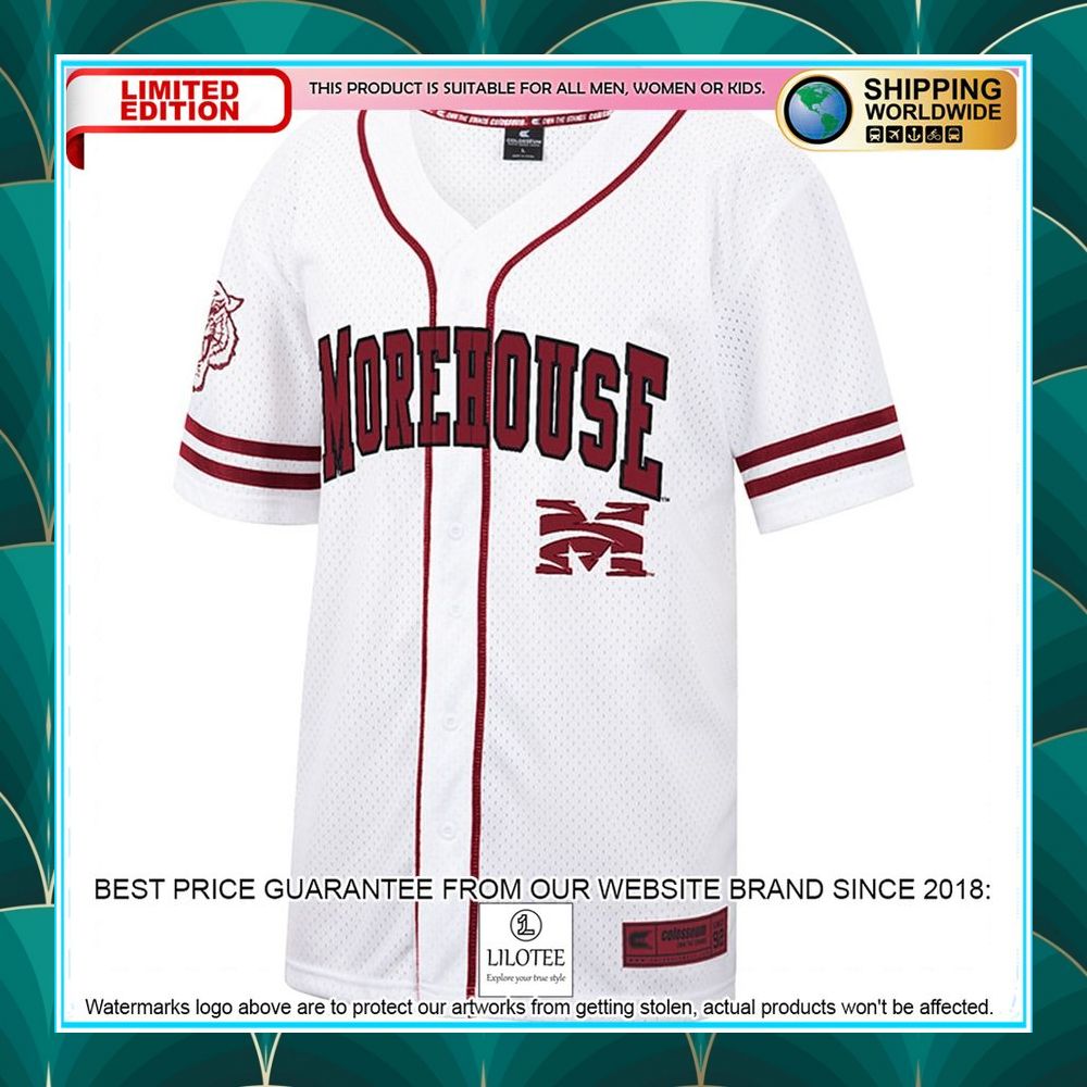 morehouse maroon tigers white maroon baseball jersey 2 398