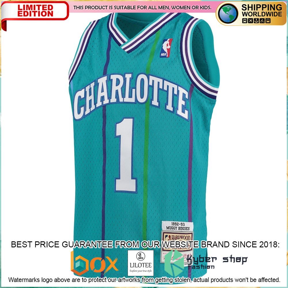 muggsy bogues charlotte hornets mitchell ness youth 1992 93 teal basketball jersey 2 294