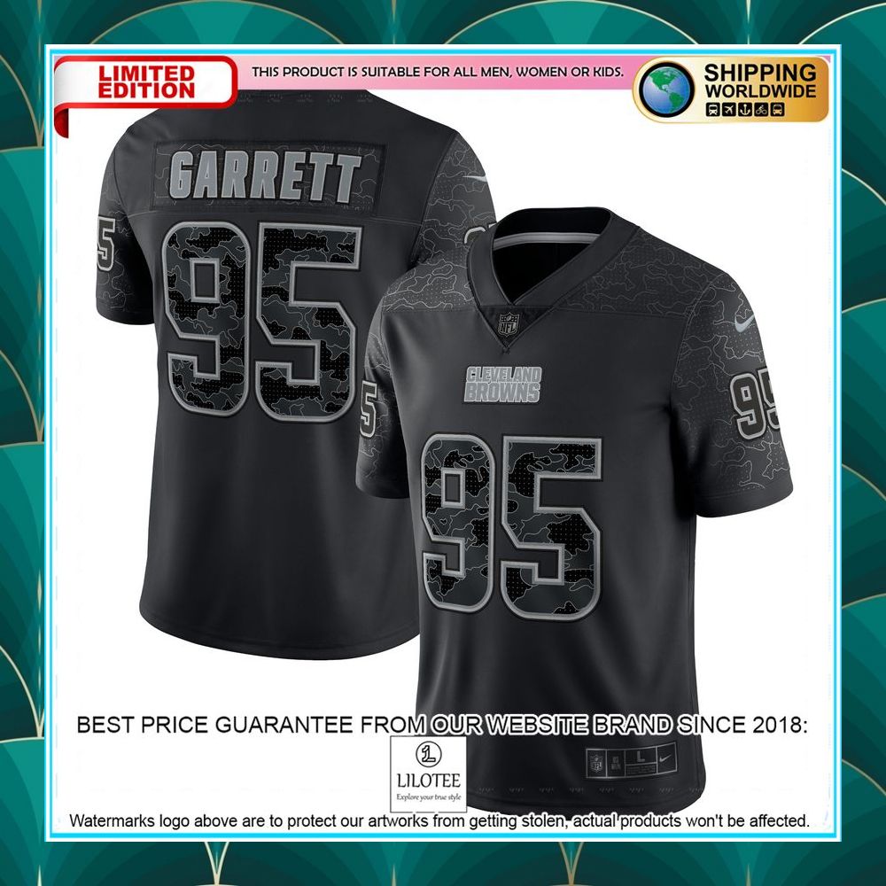myles garrett cleveland browns rflctv black football jersey 1 754