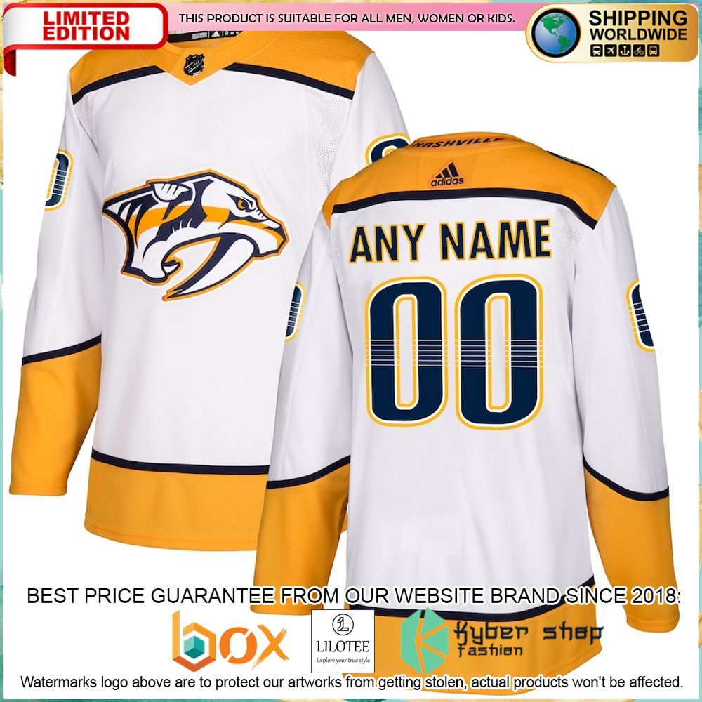 nashville predators adidas away custom white hockey jersey 1 848