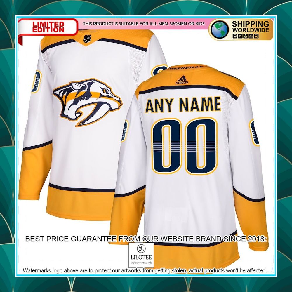 nashville predators adidas away custom white hockey jersey 1 958