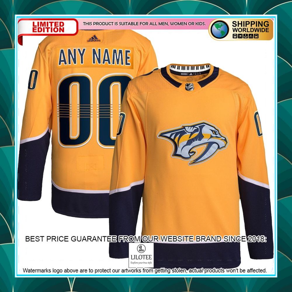 nashville predators adidas home primegreen pro custom gold hockey jersey 1 989