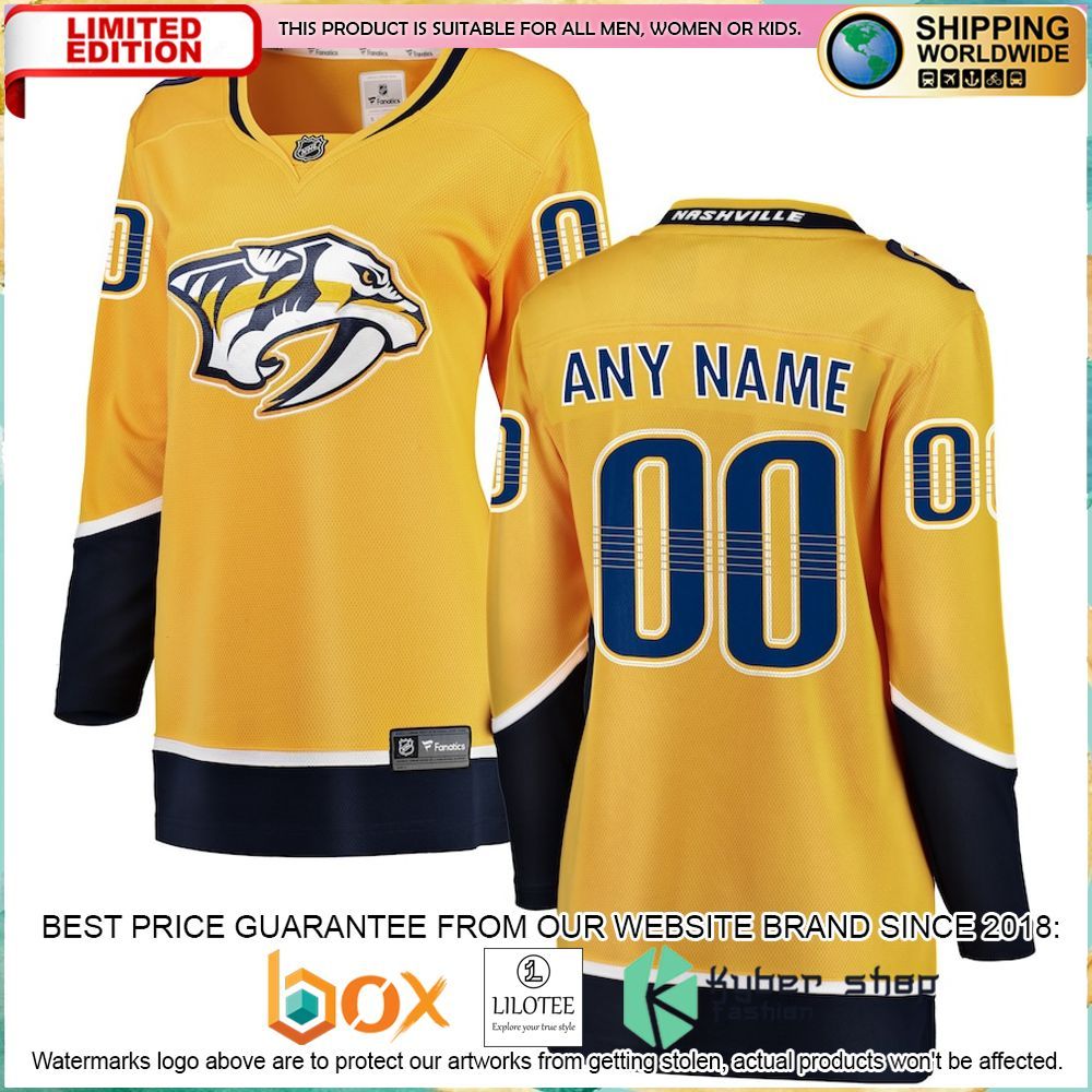 nashville predators fanatics branded womens home custom yellow hockey jersey 1 568