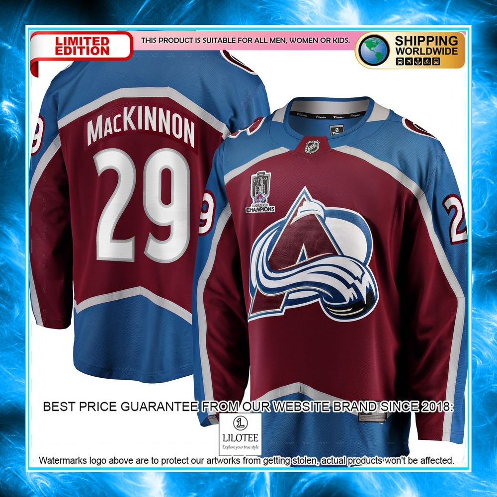 nathan mackinnon colorado avalanche 2022 stanley cup champions patch burgundy hockey jersey 1 538