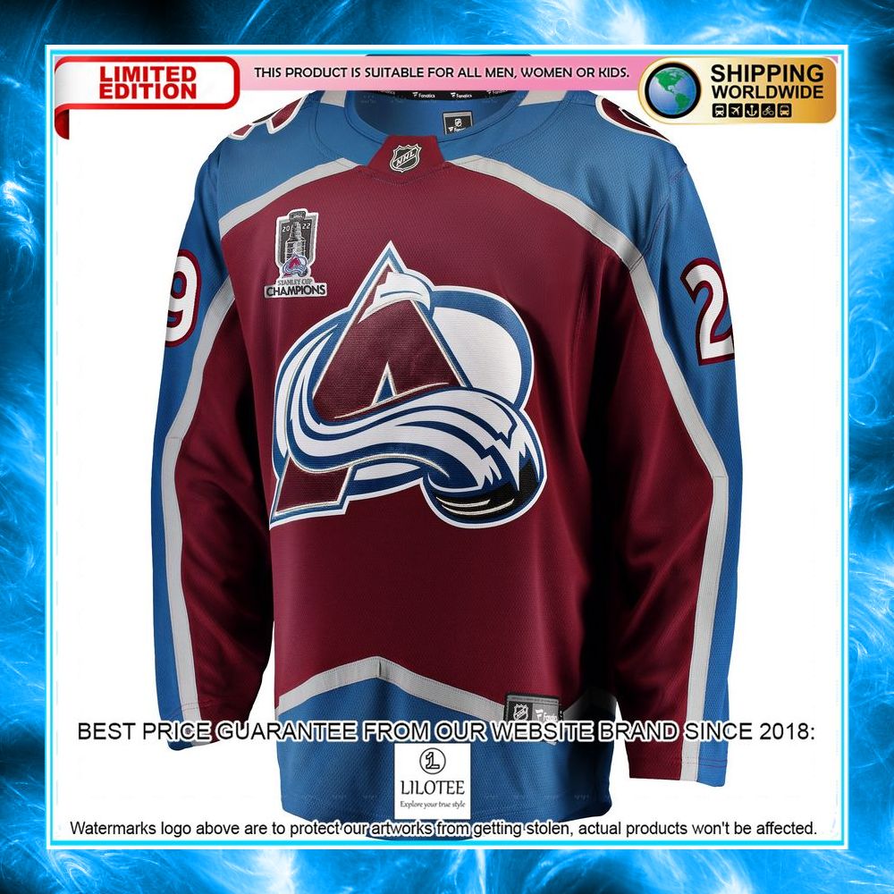 nathan mackinnon colorado avalanche 2022 stanley cup champions patch burgundy hockey jersey 2 10