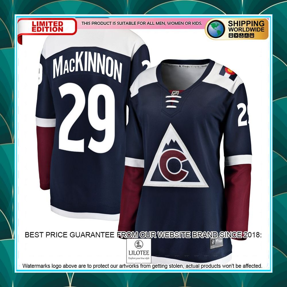nathan mackinnon colorado avalanche womens alternate navy hockey jersey 1 647