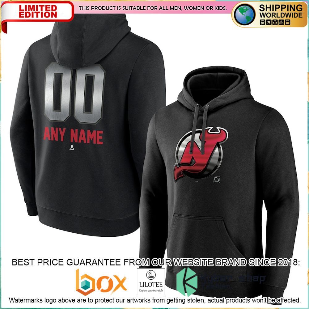 new devils fanatics branded personalized midnight mascot hoodie 1 25