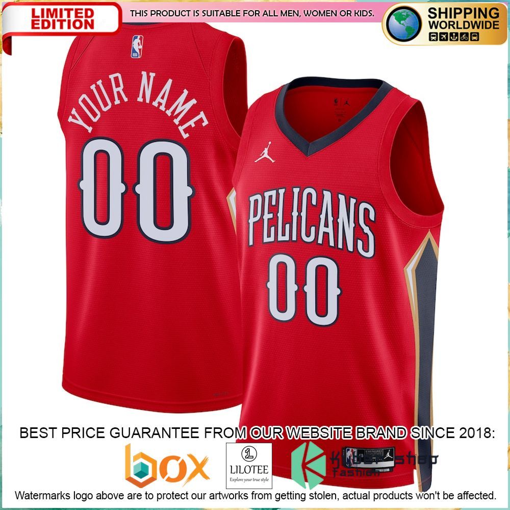 new orleans pelicans jordan brand 2022 23 custom red basketball jersey 1 94