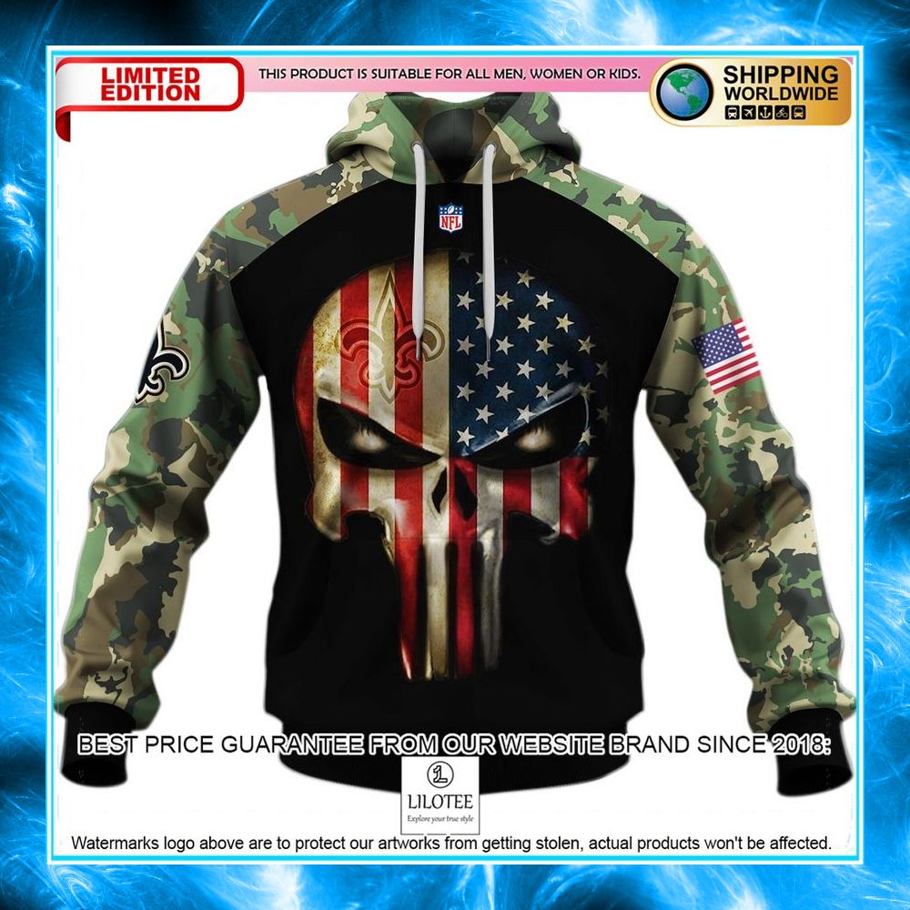 new orleans saints army camouflage american flag punisher skull 3d shirt hoodie 1 239