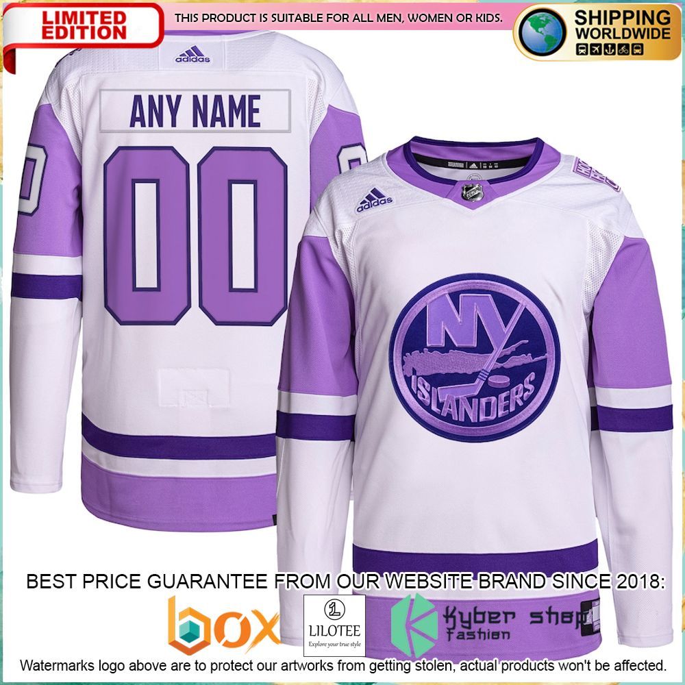 new york islanders adidas fights cancer custom white purple hockey jersey 1 949
