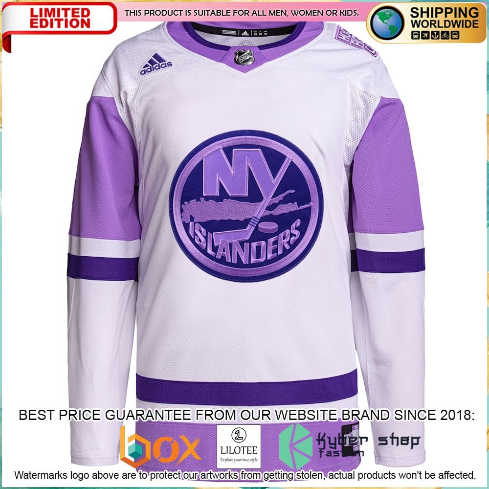 new york islanders adidas fights cancer custom white purple hockey jersey 2 310