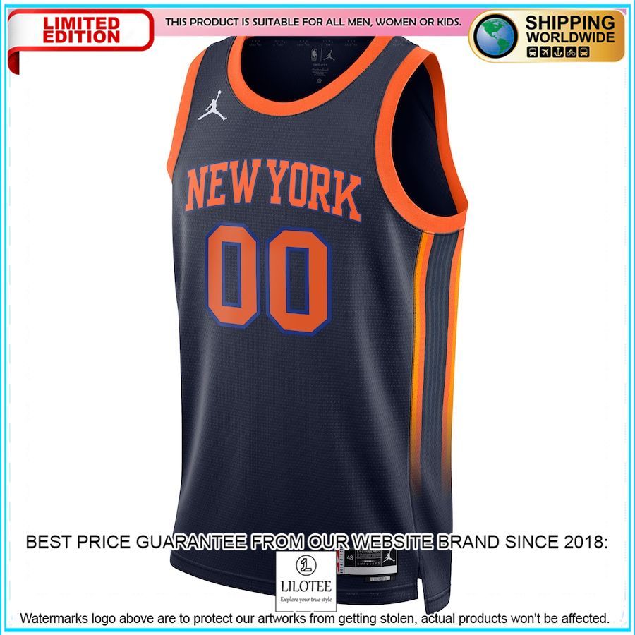 new york knicks jordan brand 2022 23 custom navy basketball jersey 2 399