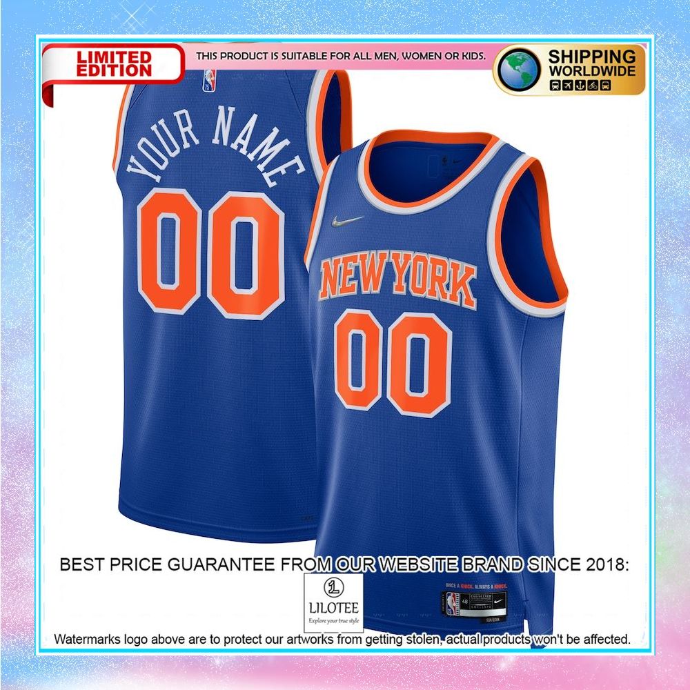 new york knicks nike 2021 22 diamond custom blue basketball jersey 1 399