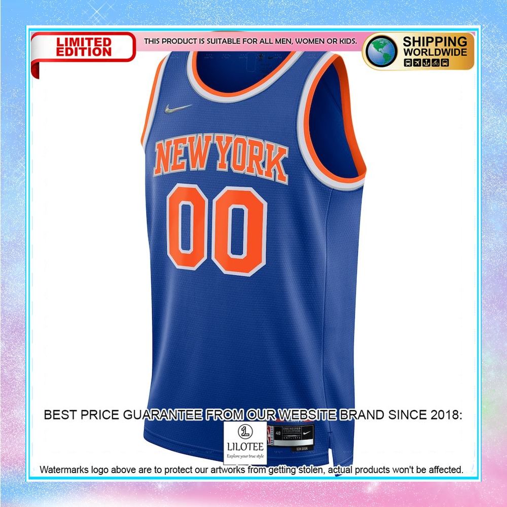 new york knicks nike 2021 22 diamond custom blue basketball jersey 2 49