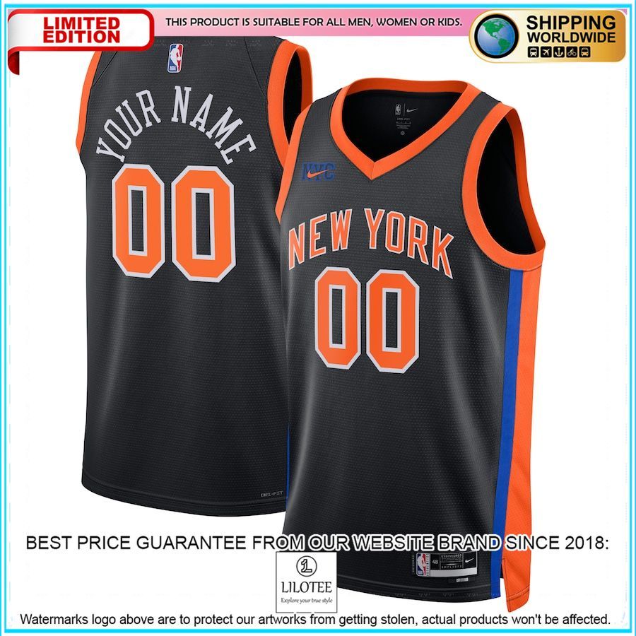 new york knicks nike 2022 23 custom black basketball jersey 1 126
