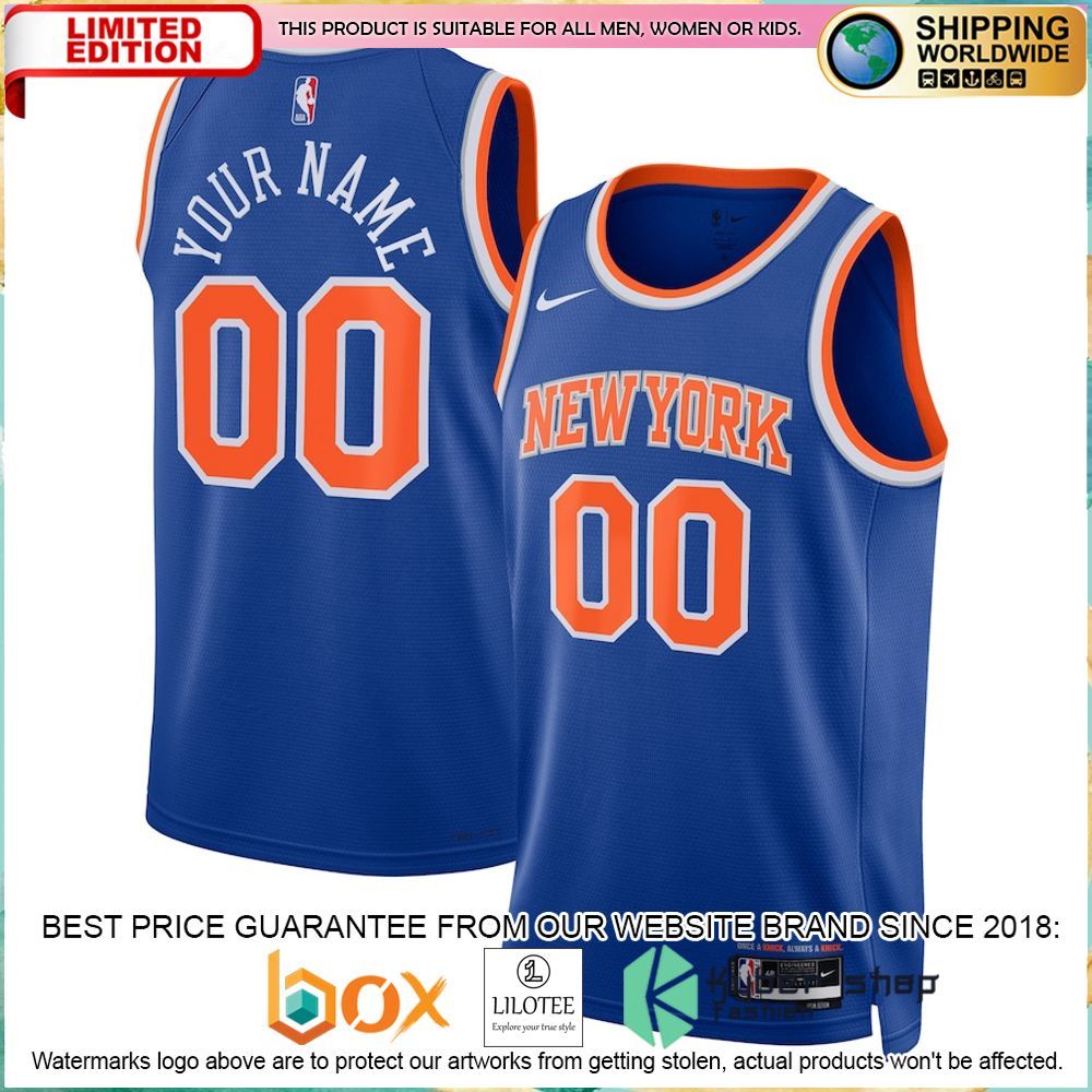 new york knicks nike 2022 23 custom blue basketball jersey 1 888