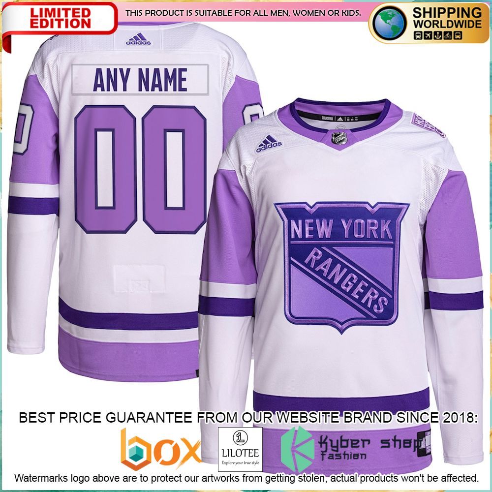 new york rangers adidas fights cancer custom white purple hockey jersey 1 927
