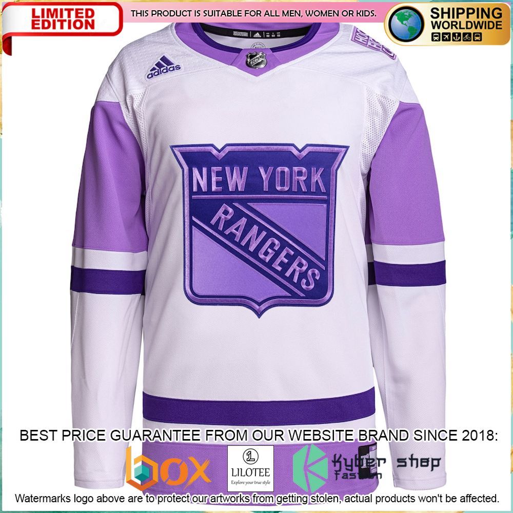 new york rangers adidas fights cancer custom white purple hockey jersey 2 313