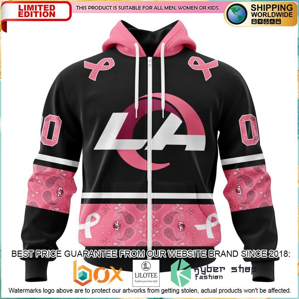 nfl los angeles rams breast cancer personalized hoodie shirt 2 895