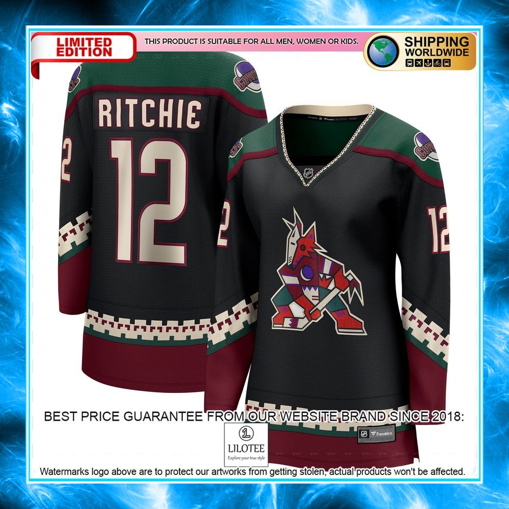 nick ritchie arizona coyotes womens black hockey jersey 1 945