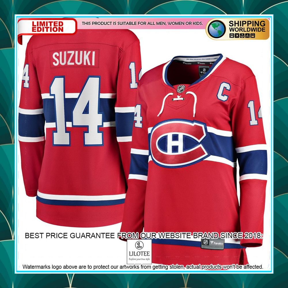 nick suzuki montreal canadiens womens home captain patch red hockey jersey 1 918