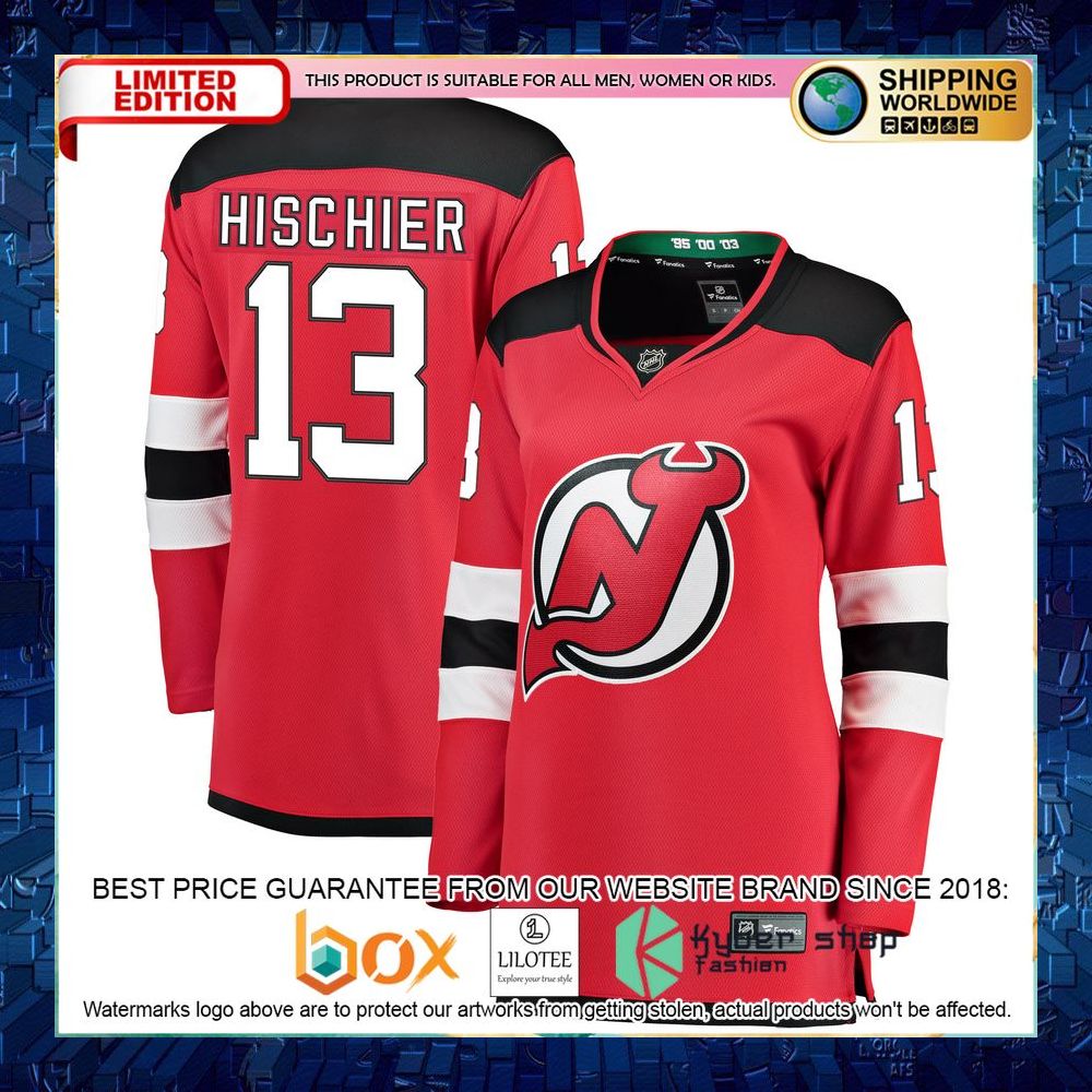 Nico Hischier New Devils Women’s Red Hockey Jersey - LIMITED EDITION 8 nico hischier new devils womens red hockey jersey 4 778