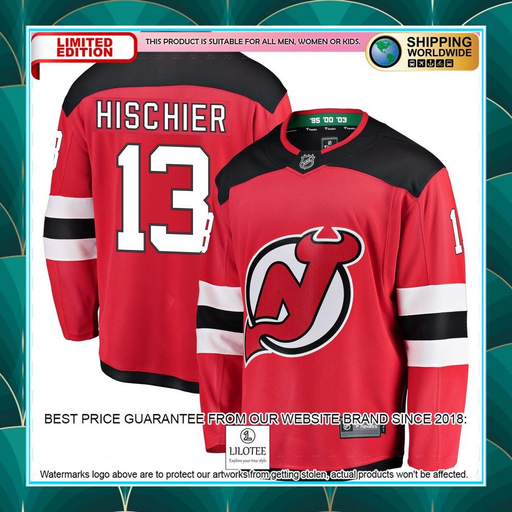 nico hischier new jersey devils breakaway red hockey jersey 1 369