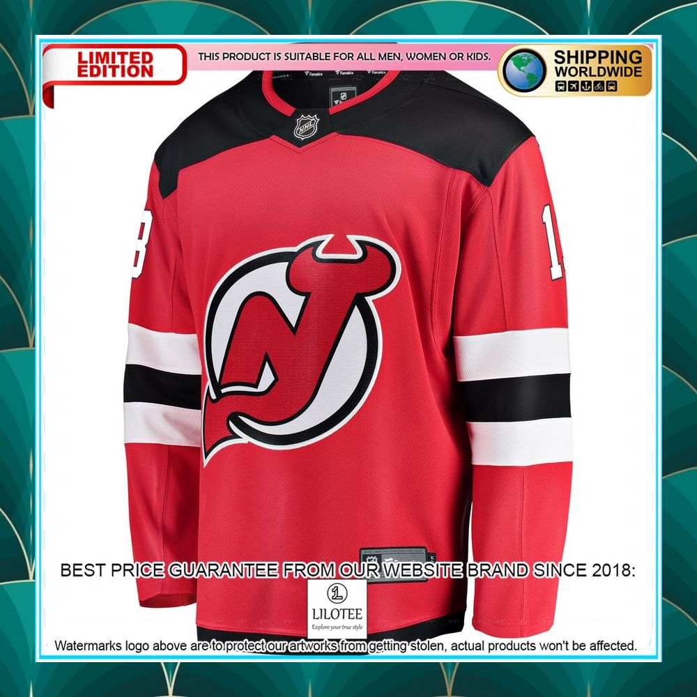 nico hischier new jersey devils breakaway red hockey jersey 2 539