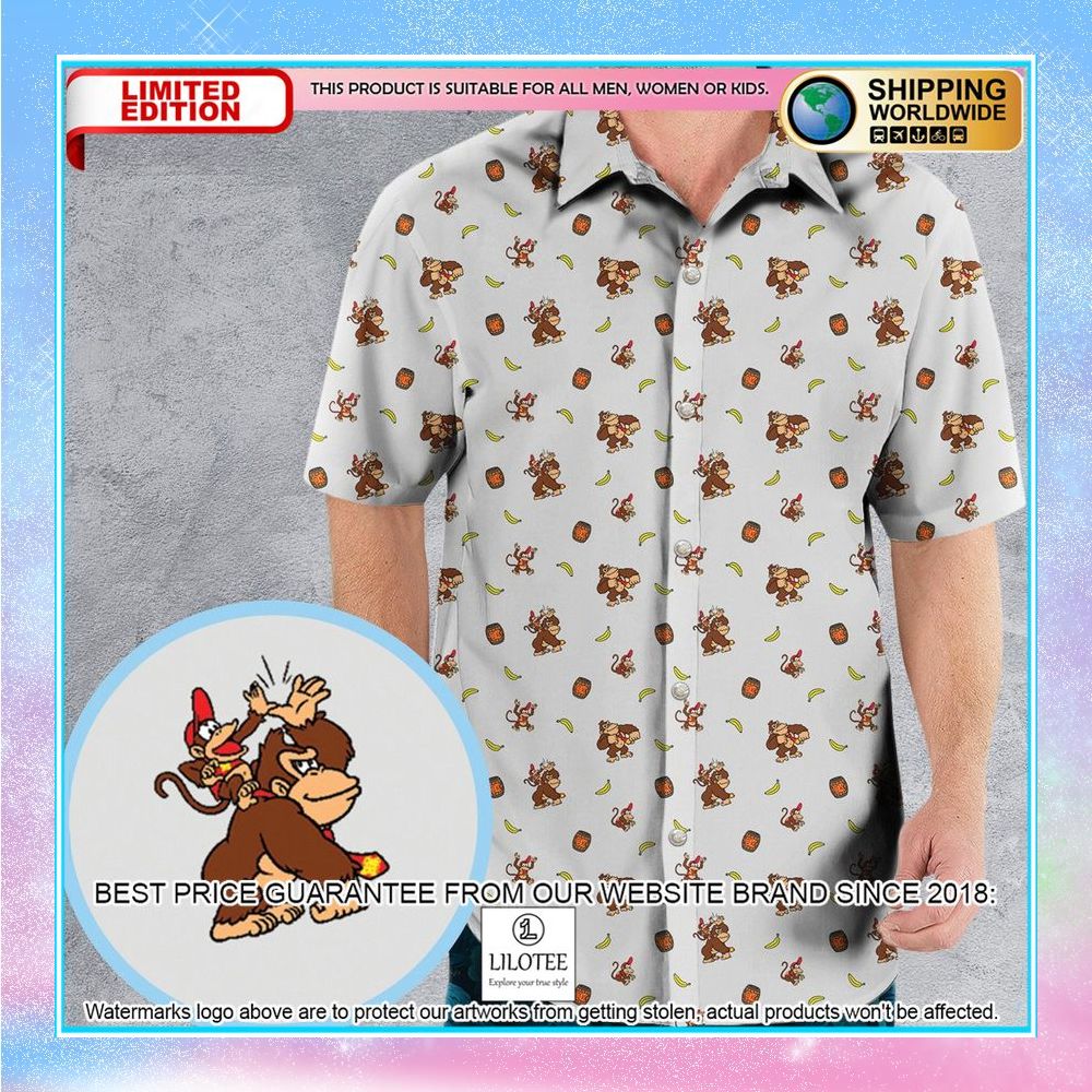 nintendo donkey kong characters pattern hawaiian shirt 1 843