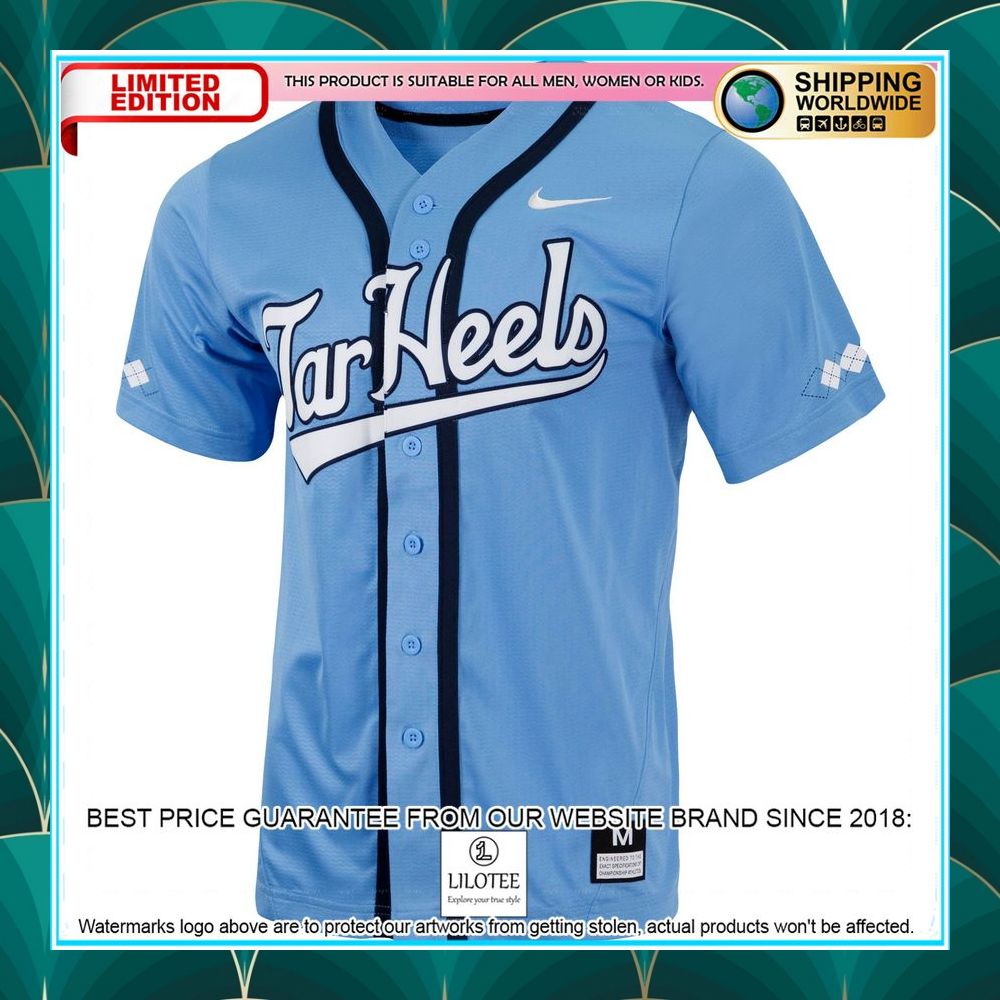 north carolina tar heels nike carolina blue baseball jersey 2 393