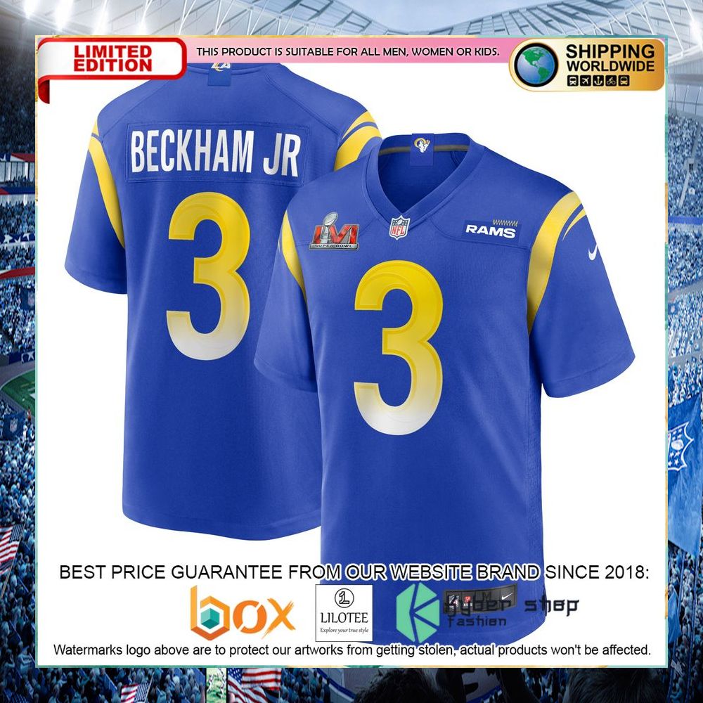 Odell Beckham Jr. Los Angeles Rams Nike Super Bowl LVI Football Patch Royal Football Jersey - LIMITED EDITION 5 odell beckham jr los angeles rams nike super bowl lvi football patch royal football jersey 1 235