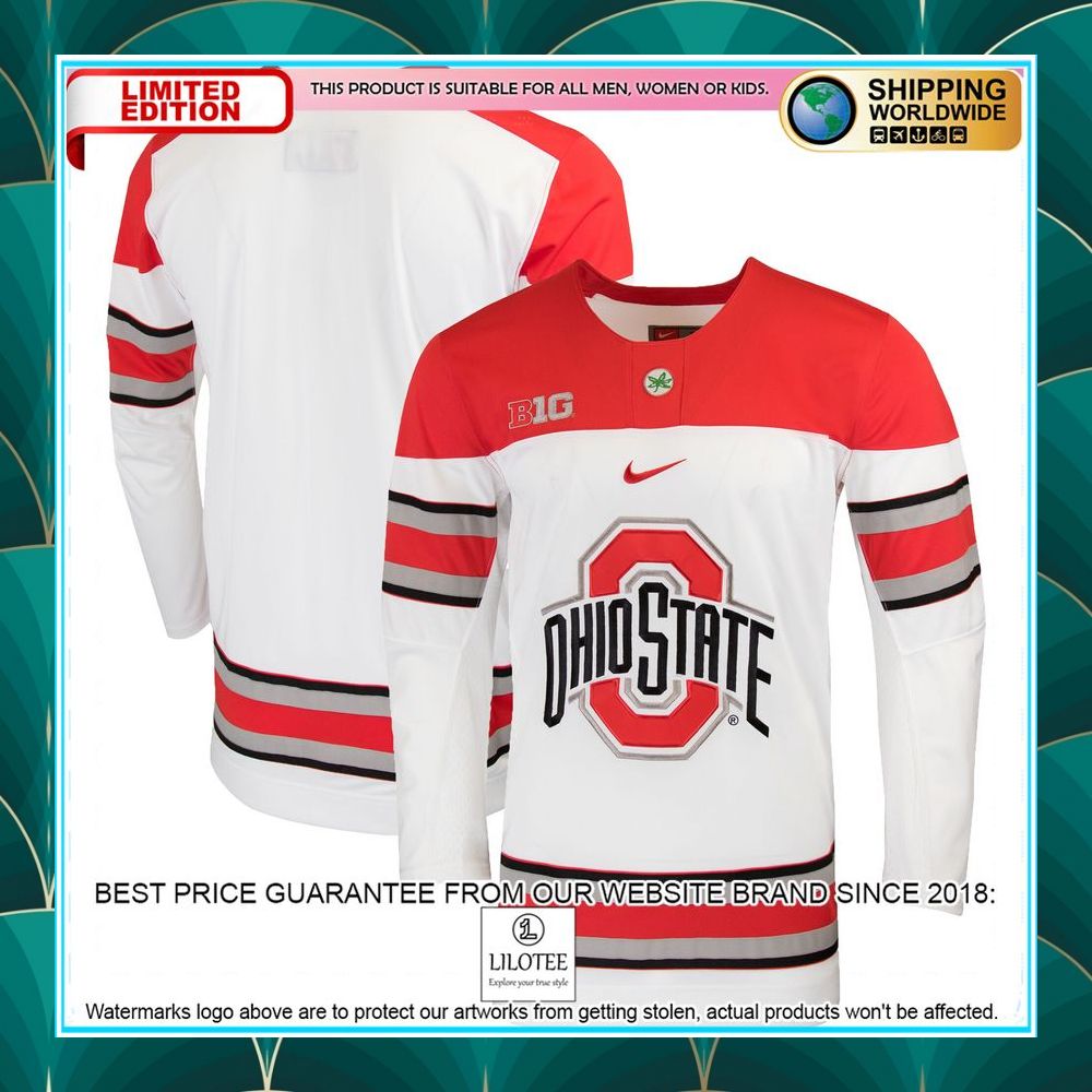 ohio state buckeyes nike replica college white hockey jersey 1 728