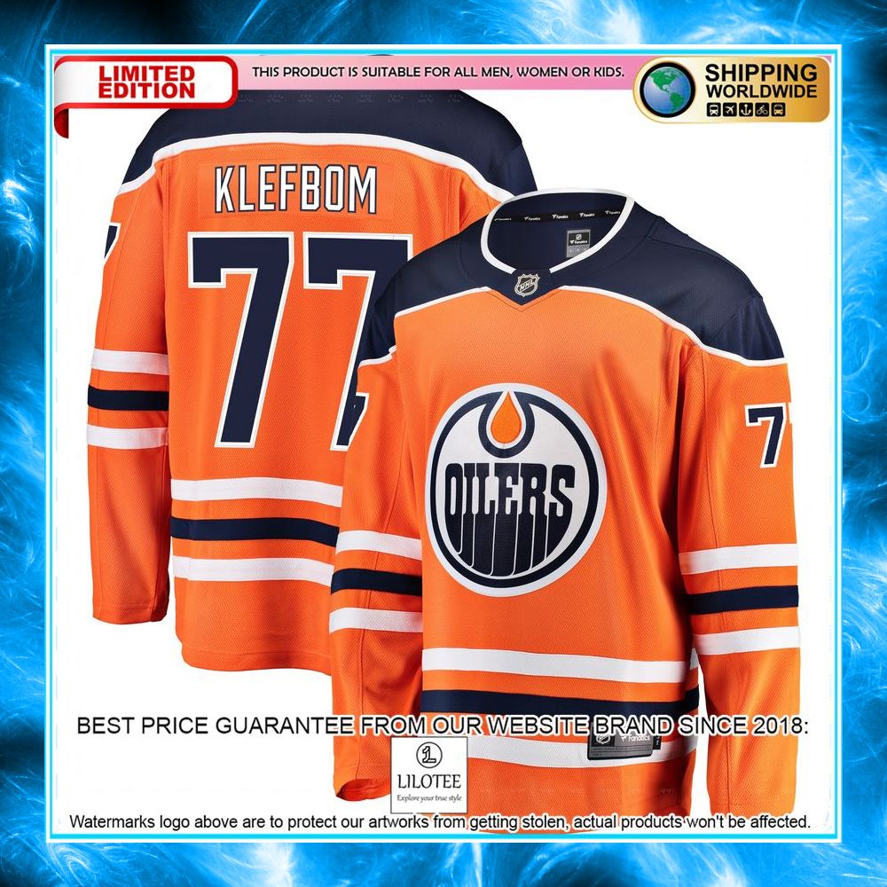oscar klefblom edmonton oilers orange hockey jersey 1 537
