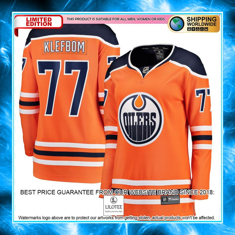 oscar klefblom edmonton oilers womens orange hockey jersey 1 550