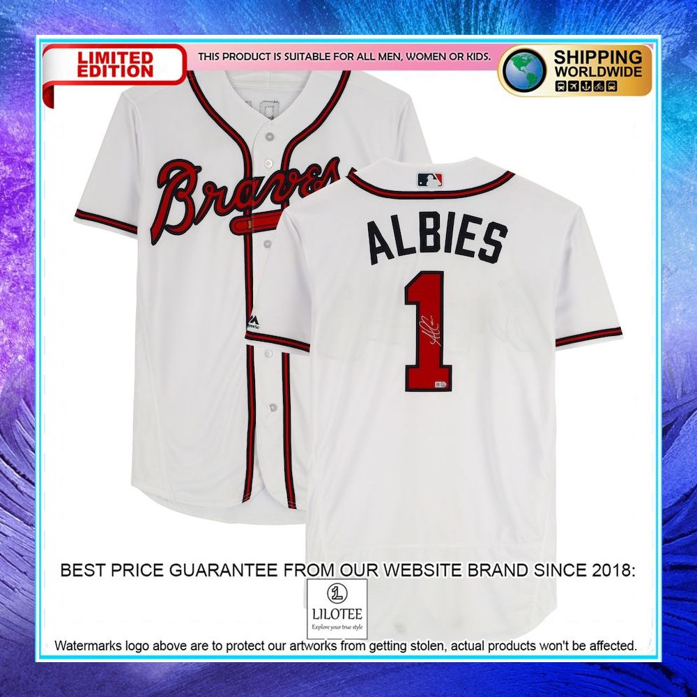 ozzie albies atlanta braves topps autographed majestic white baseball jersey 1 628