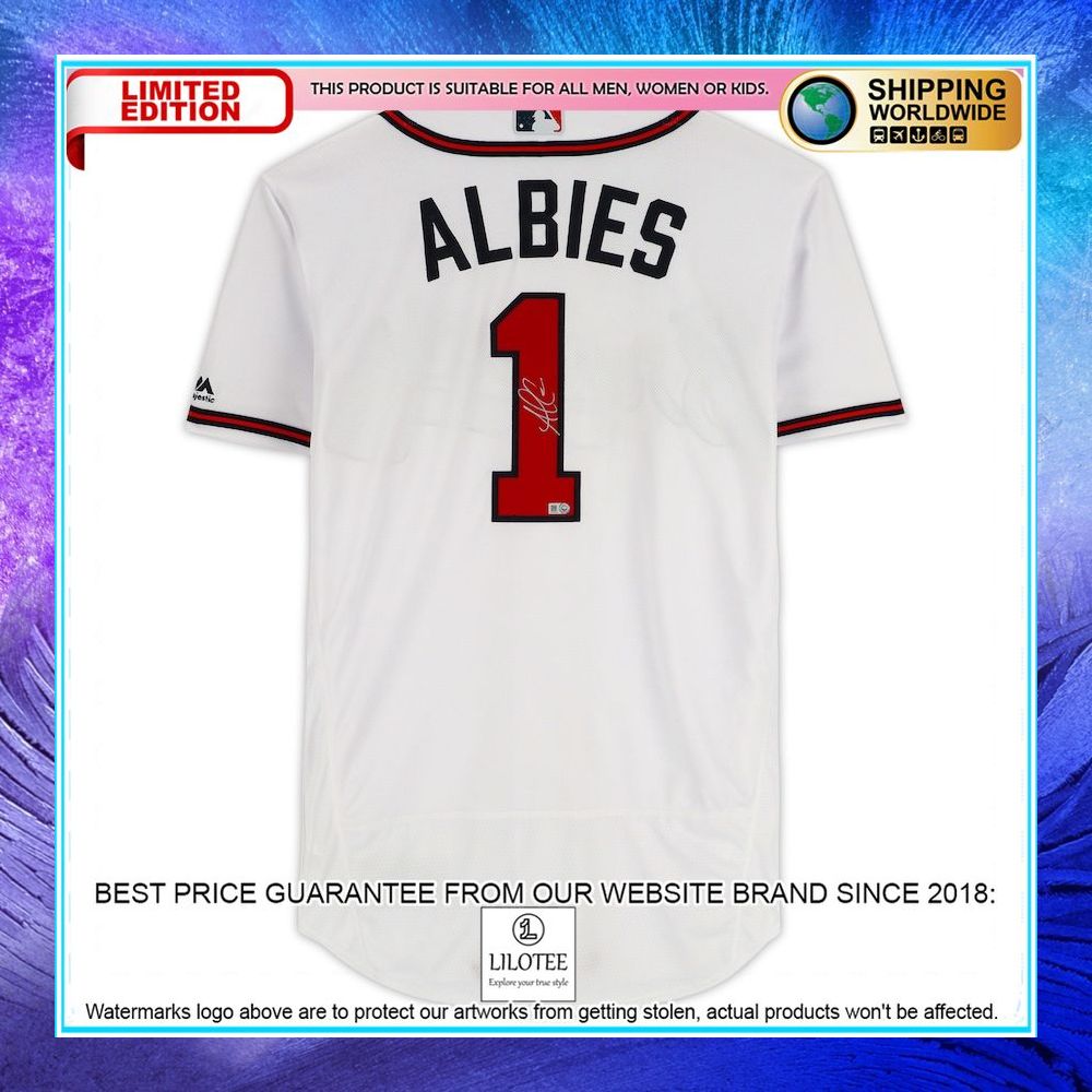 ozzie albies atlanta braves topps autographed majestic white baseball jersey 2 575