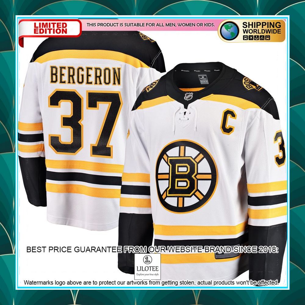 patrice bergeron boston bruins away captain premier white hockey jersey 1 570