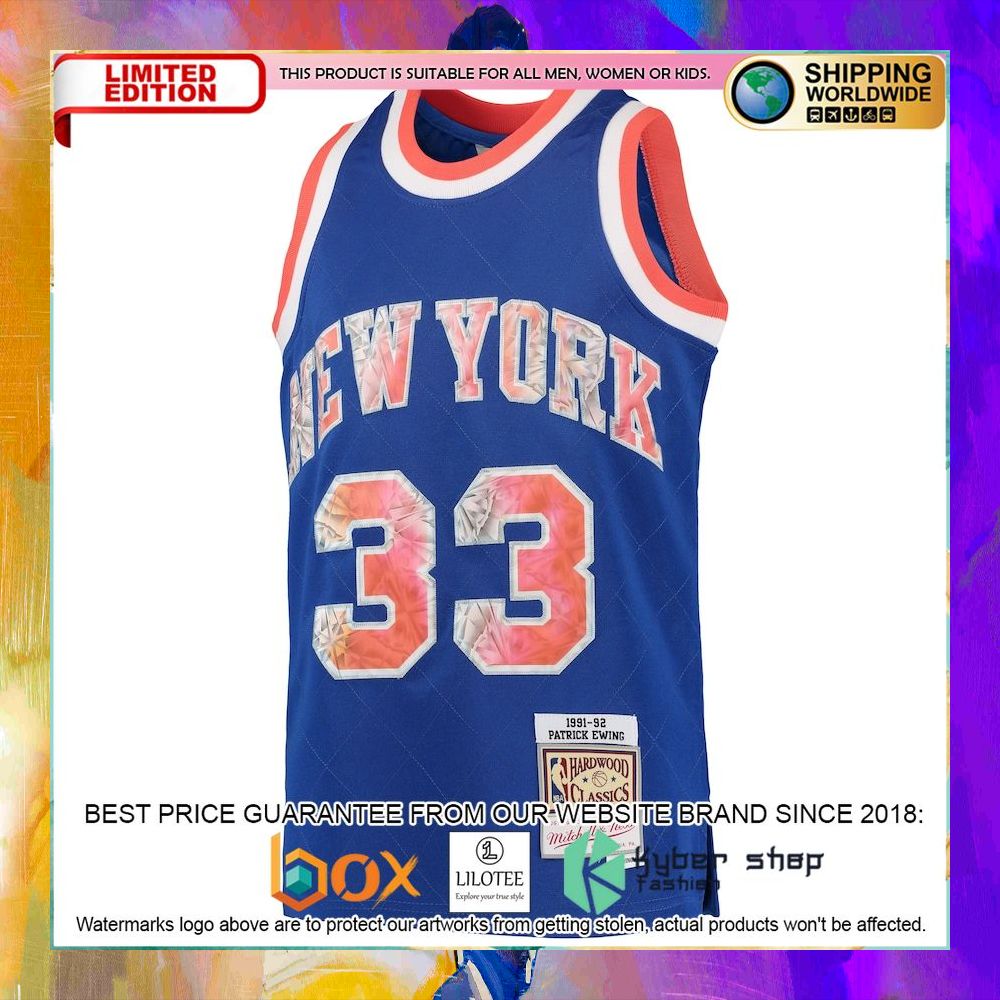 patrick ewing blue new york knicks 75th anniversary diamond basketball jersey 2 353